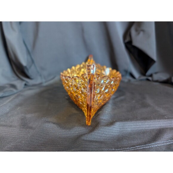 Vintage 12" long Fenton Amber DAISY & BUTTON Canoe Candy Trinket Dish 4.25" wide - Picture 5 of 8